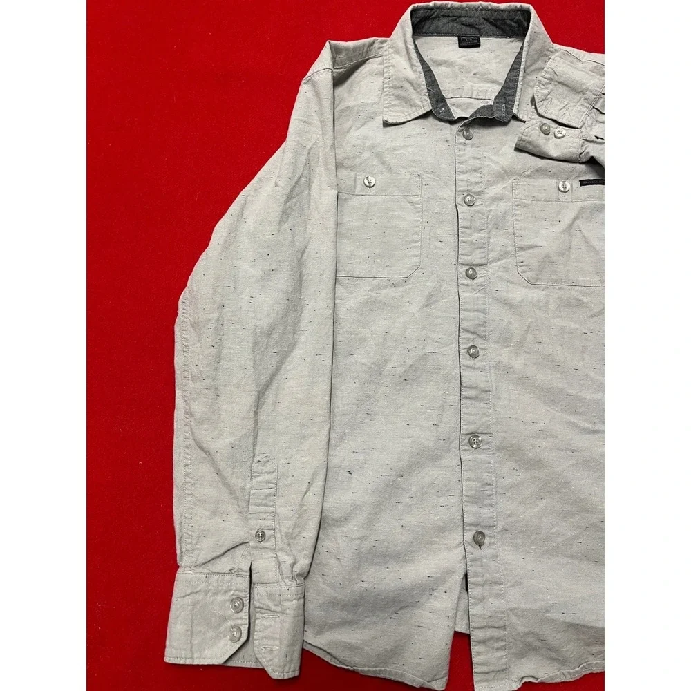 Oakley Mens Button Down Shirt Gray Speckled Casual Pocket long Sleeve Size L